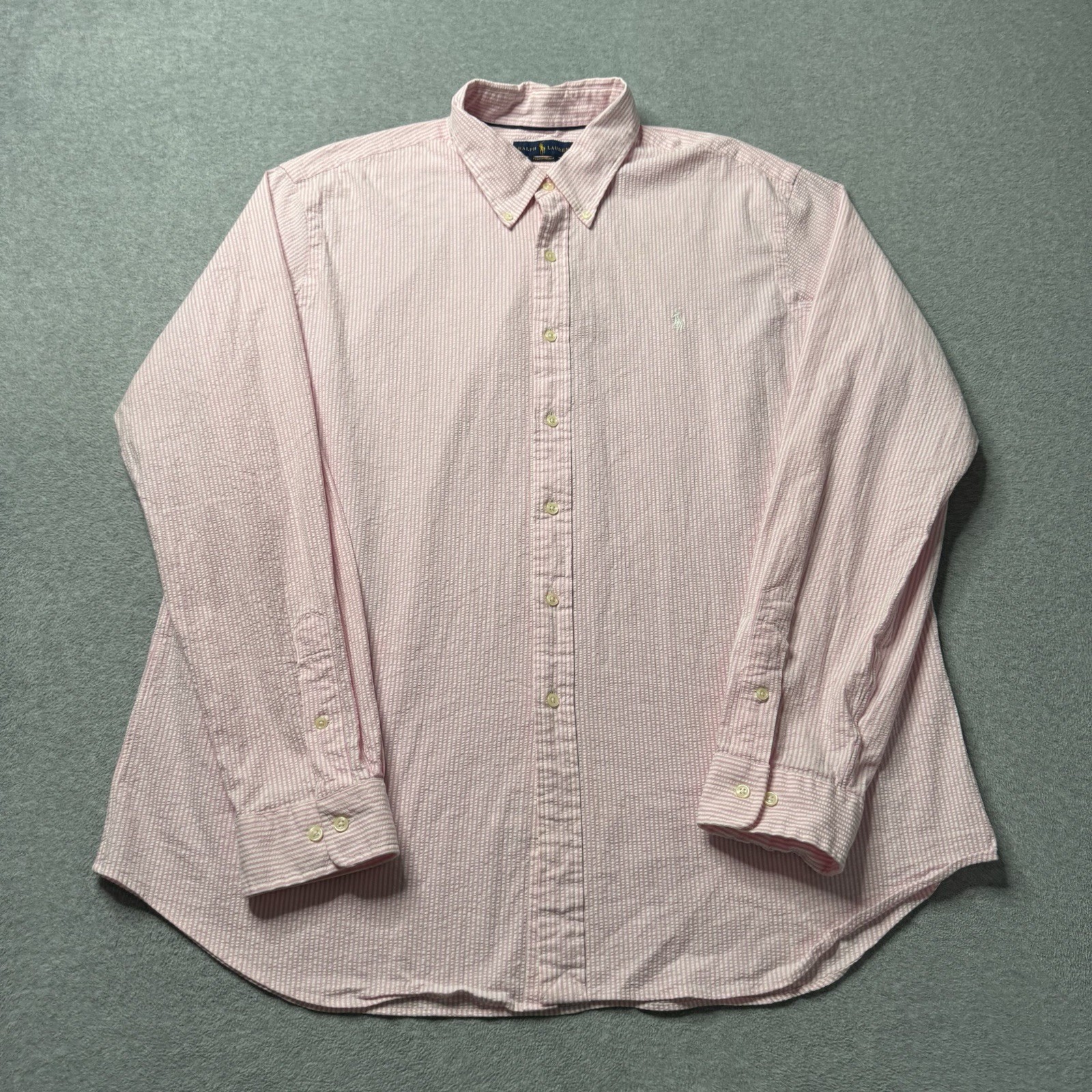 Ralph Lauren Performance Camicia Uomo 2XL XXL Rosa Seersucker Leggera Pony