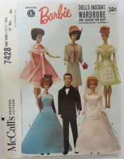 Vtg 60's McCall's 7428 BARBIE  KEN FASHION DOLL CLOTHES 11.5" Sewing Pattern