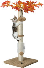 30-Inch Cat Scratching Post with Sisal Rope Grooming Brush, Beige