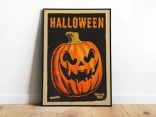 Retro Halloween Entry Art Printable Pumpkin Wall Art Trick or Treat Poster