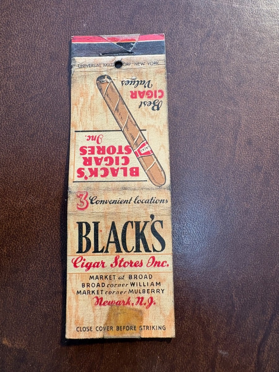 Matchbook cover - Black's Cigar Stores - Newark NJ - M152- comb. ship!