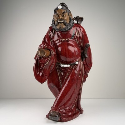 Large 22.5'' Chinese Shiwan Stoneware Zhong Kui Figure Oxblood Flambé Glaze