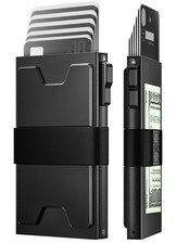 Slim RFID Metal Wallet for Men   Minimalist Pop-Up Card Holder with Cash Band