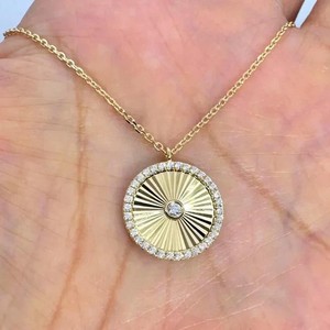 Authentic 1Ct Round Cut Simulated Diamond Round Disc Pendant 14K Yellow Gold Plated Silver