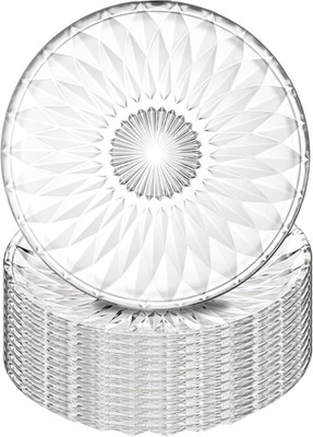 Set of 12 Crystal Glass Salad Dessert Plates 8'' Clear Round Serving Plates