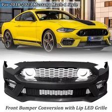 For 2018-2023 Ford Mustang Upgrade Front Bumper Kit w/ LED Grille Mach 1 Style