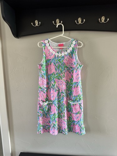 LILLY PULITZER Girls Knit Shift Dress Turtley In Love Sz 12/14 Beach Preppy