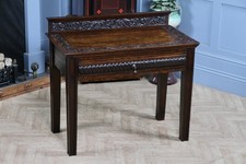 Antique Flemish Carved Oak Buffet Table Green Man Gothic Revival Side Desk 1900