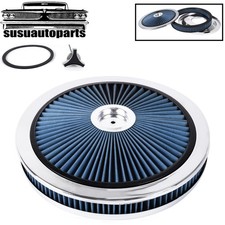 Blue 14 X 2 Air Cleaner Set Thru High Flow Washable W Chrome Lid For Sbc Bbc