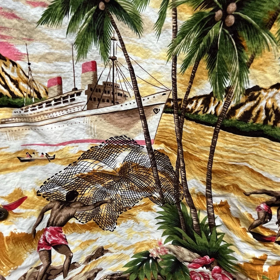 Camisa L amarilla de colección Royal Creations para hombre puntada única surf isla hawaiana Foto 4 de 4