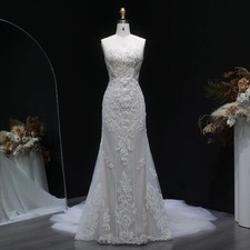 White Tulle Strapless Mermaid Wedding Dress Luxury Romantic Appliques Bride Gown