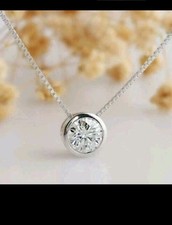 1Ct Round Cut Lab Created Solitaire Diamond Pendant Necklac 14kWhite Gold Plated