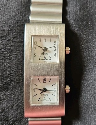 Nice POLINI Double Faced Watch, Brushed Stainless Steel, Unisex, Runs Great!