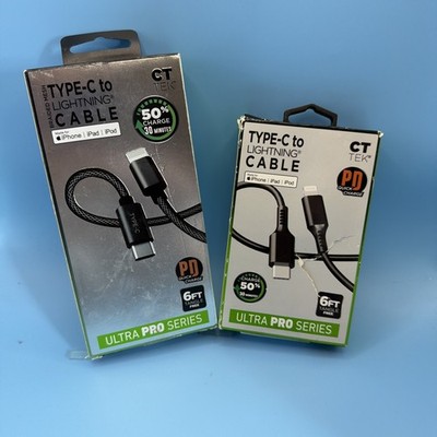 CT TEK 6FT USB-c To Lightening Charge/sync Braided Cable 14.5V2Amp 2 Cables Incl
