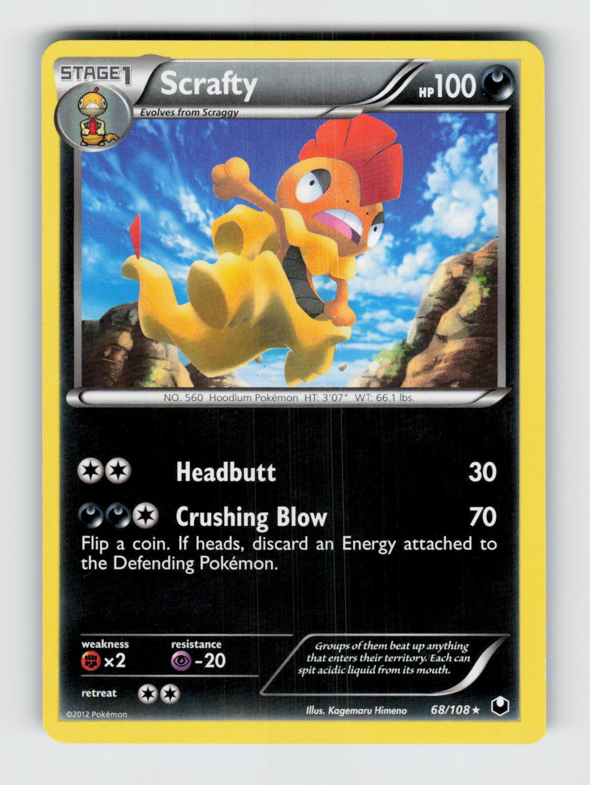 Scrafty 68/108 - Pokemon - Dark Explorers - Rare - NM