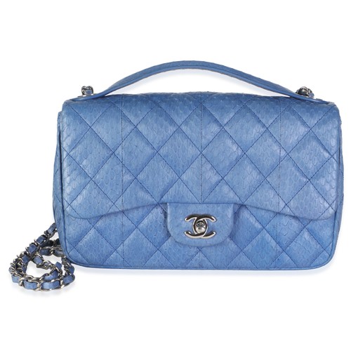 Chanel Blue Quilted Snakeskin Medium Easy Carry Flap Bag