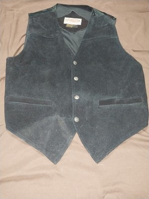 Vintage 80s Exclusive Paragraff Black Suede Leather Biker Vest Medium