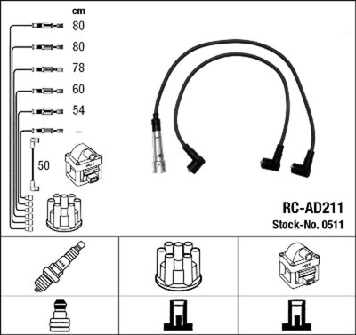 Zündleitungssatz NGK 0511 für AUDI 100 C3 81 4A2 C4 90 4A5 200 A6 447 448 443 B2