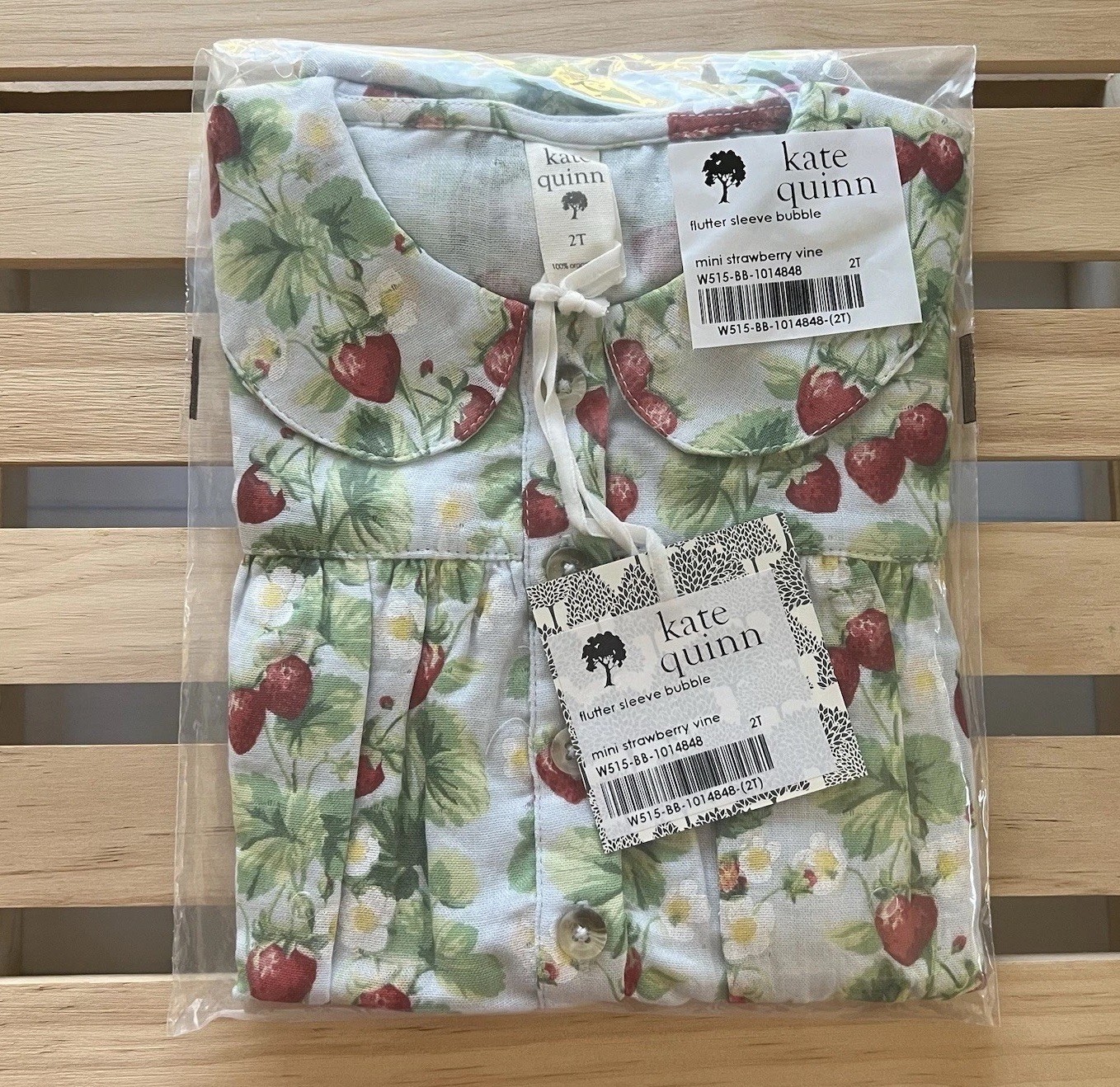 NIB Kate Quinn 2T Cotton Flutter Sleeve Bubble Mini Strawberry Vine Limited