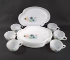 VTG Federal Glass Snack Set ATOMIC FLOWER Milk Glass 1950s 12 Pc MCM Set of 6