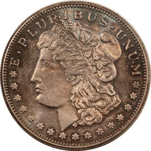 VINTAGE 1 OZ .999 FINE SILVER MORGAN DOLLAR HEAD ROUND, ORIGINALLY TONED!