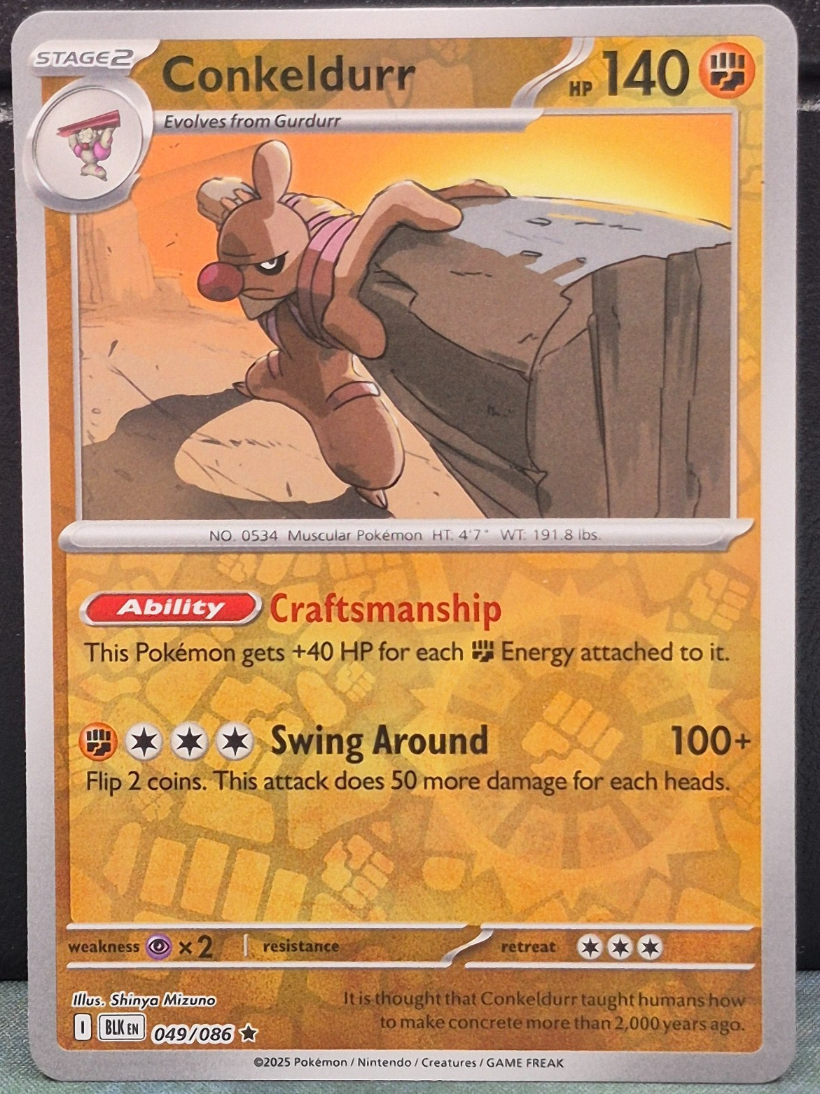 Conkeldurr 049/086 Reverse Holo Rare Black Bolt Pokemon Near Mint Card Game TCG