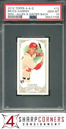 2012 TOPPS ALLEN & GINTER MINI #12 BRYCE HARPER RC ALLEN & GINTER BACK PSA 10
