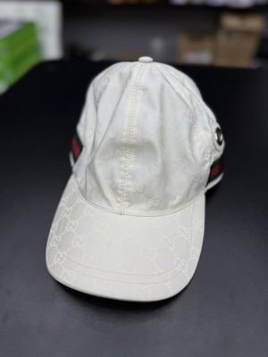 GUCCI ホワイトキャップ GUCCI Double G White Baseball Cap Nylon Luxurious Hat 100