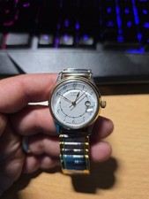 Vintage M-Watch Mondaine Ecomatic Swiss Automatic Watch Two-Tone Runs Cheap