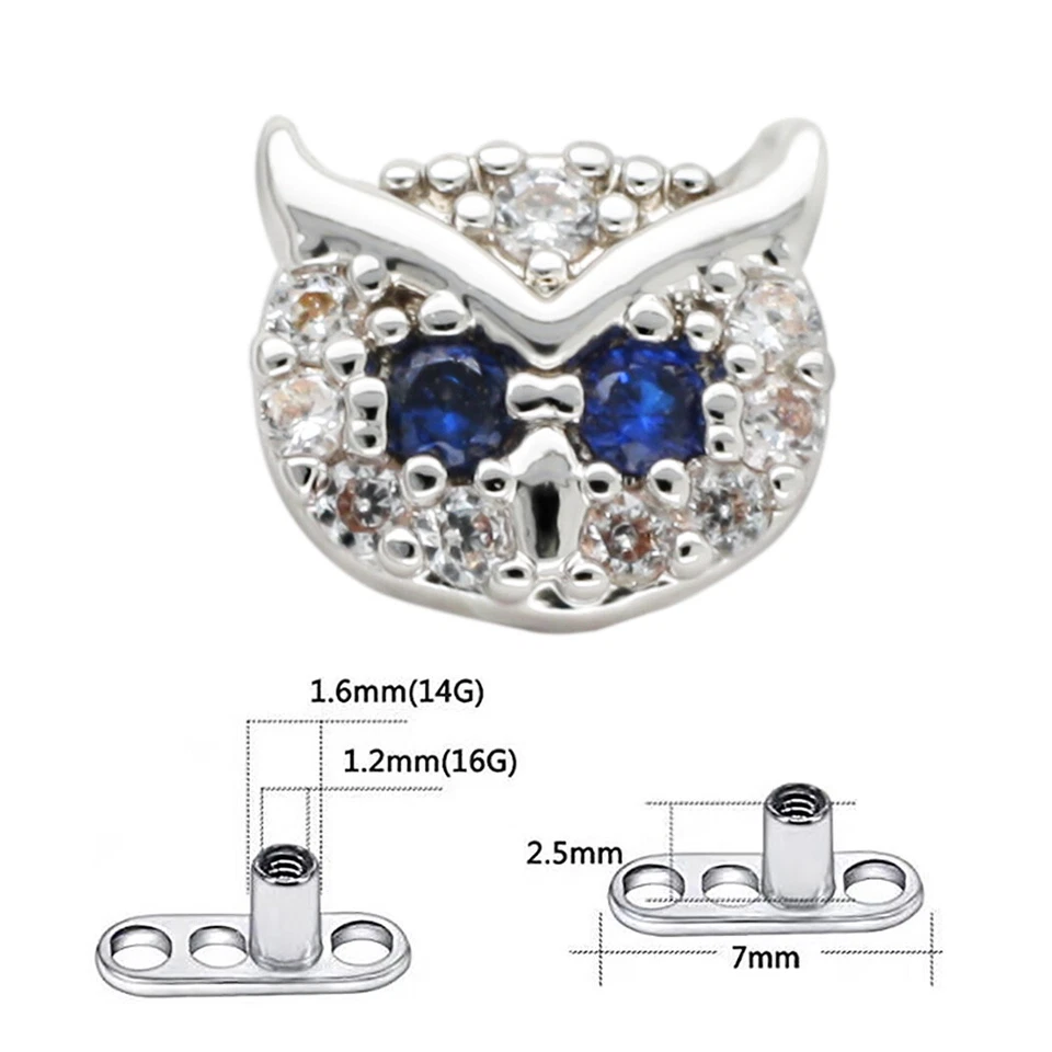 1 PIEZA 14G G23 Base de Titanio Anclaje Dérmico Parte Superior Piel Buzo Piercing Cabeza de Búho  Foto 2 de 4