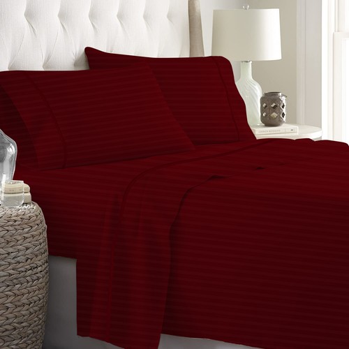 Scala 4 Piece 100% Egyptian Cotton 24 inch Pocket Piping Solid Stripe Sheet Set - Picture 7 of 17