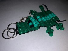 GREEN ALLIGATOR BEADED PENDANT KEYCHAIN 