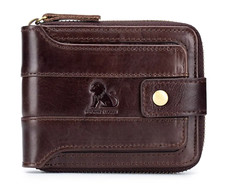 Portefeuille Homme en Cuir Véritable Sécurité RFID & Grande Capacité Marron Café