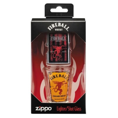 Zippo Fireball Gift Set Lighter  + Shot Glass - Authentic