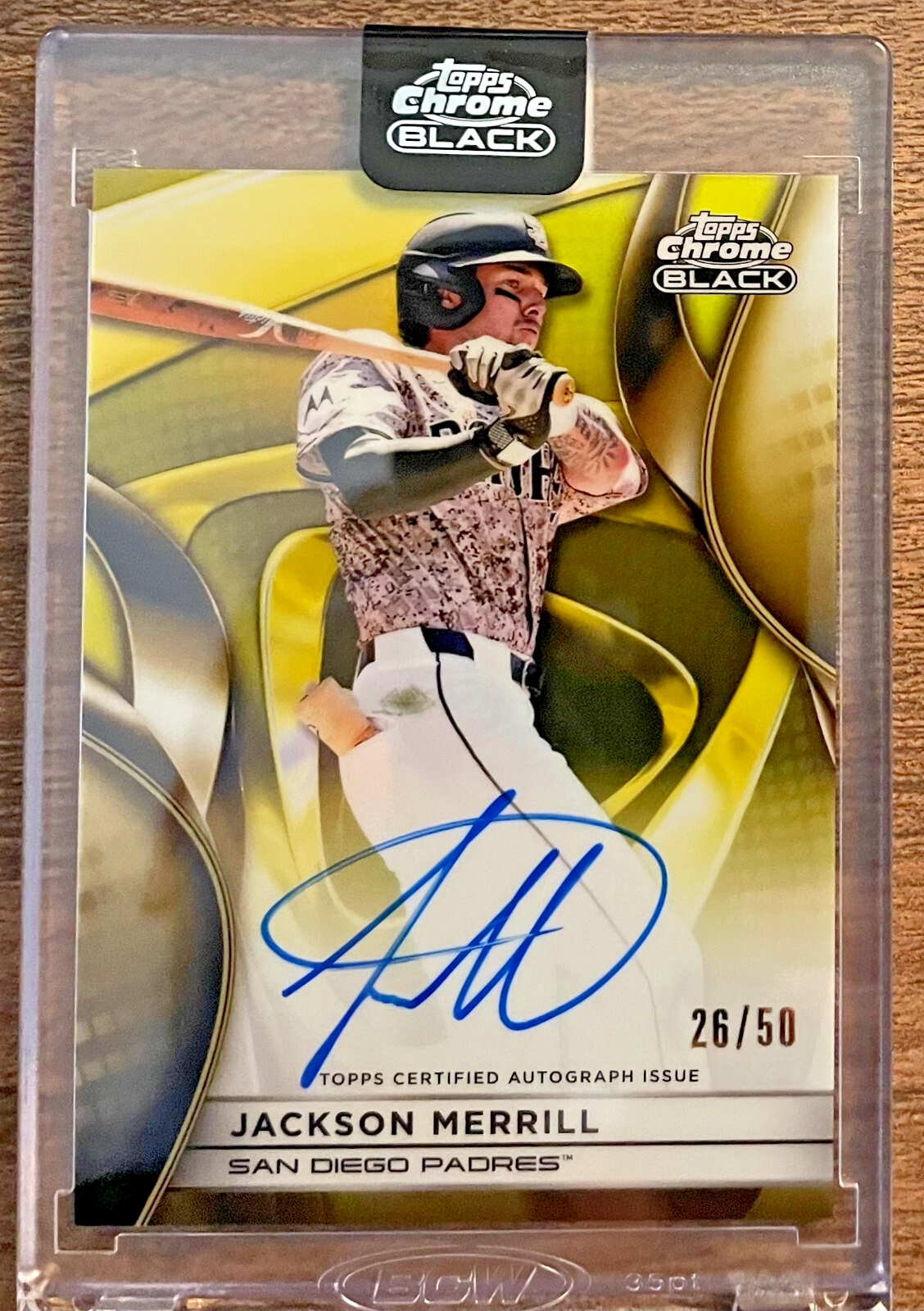 2025 Topps Chrome Black Jackson Merrill Auto GOLD Refractor /50