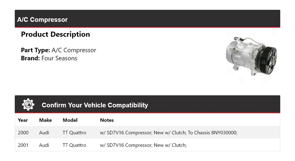 Компрессор кондиционера для Audi TT quattro 2000-2001 годов выпуска 4 сезона - Изображение 2 из 4