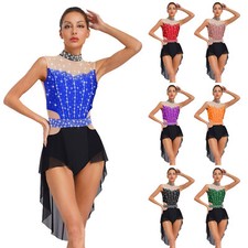 Women Leotard Figure Dress Performance Costume Gymnastics Flowy Ice Skating