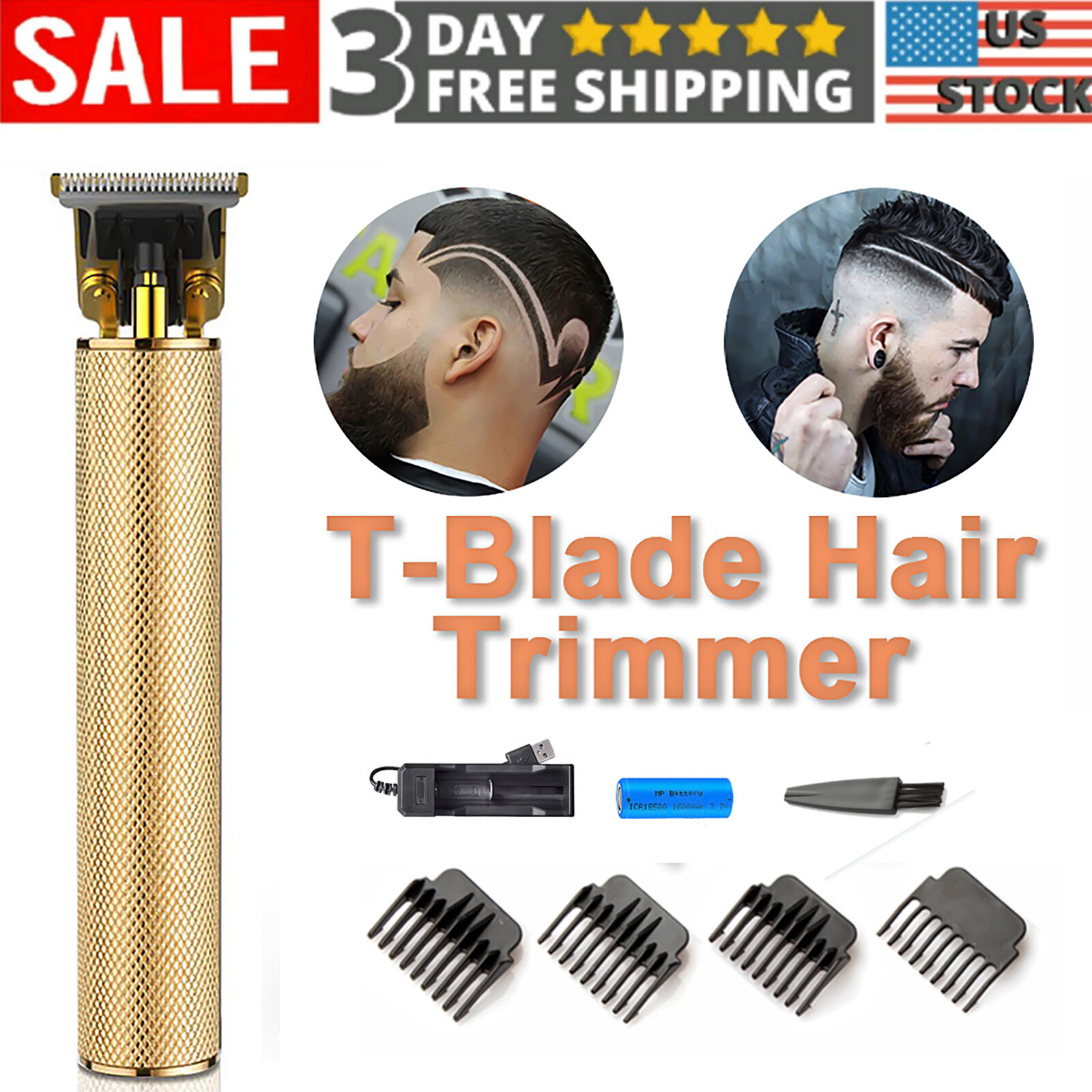 Electric Pro Zero Gap Outline Trimmer Men Cordless T Blade Hair Clipper for Men