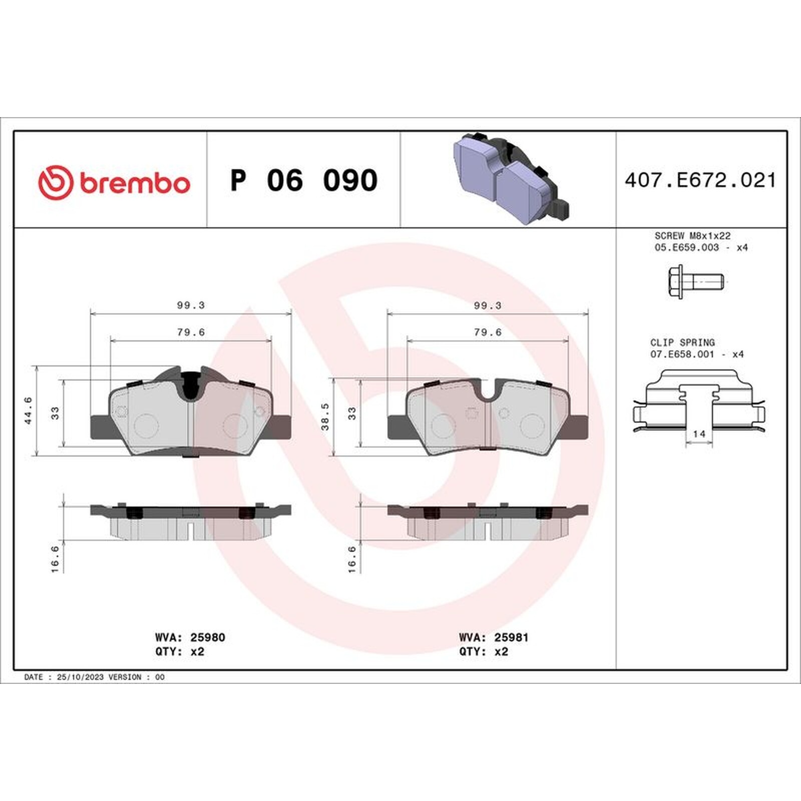 Brembo Prime Brake Pad Set P06090 Fits Mini - Rear Axle - Free Shipping