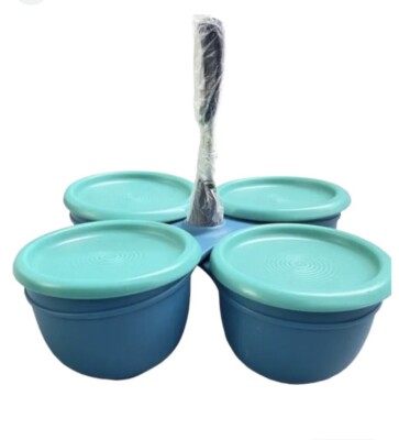 New Tupperware Condiment 4 Server Bowls Set Convoy Blossom 1 cup/250ml Green