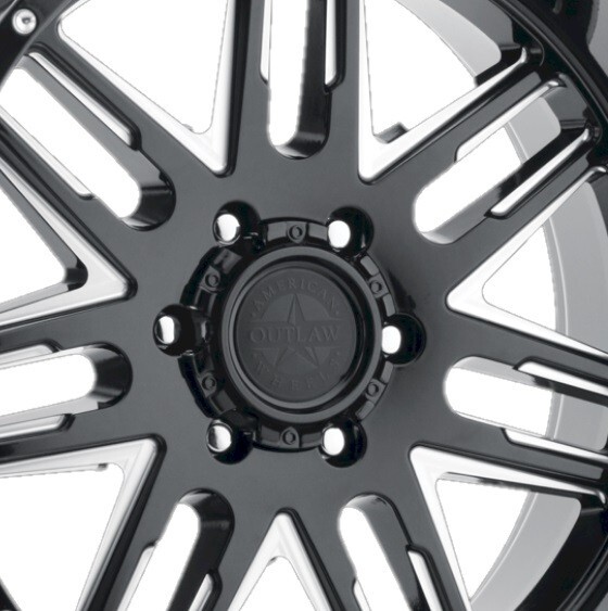 20 GLOSS BLACK MILLED AMERICAN OUTLAW WHEELS RIMS 12 GAUGE 5X127