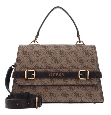 GUESS Sestri Logo Top Handle Flap Bag Umhängetasche Latte Logo