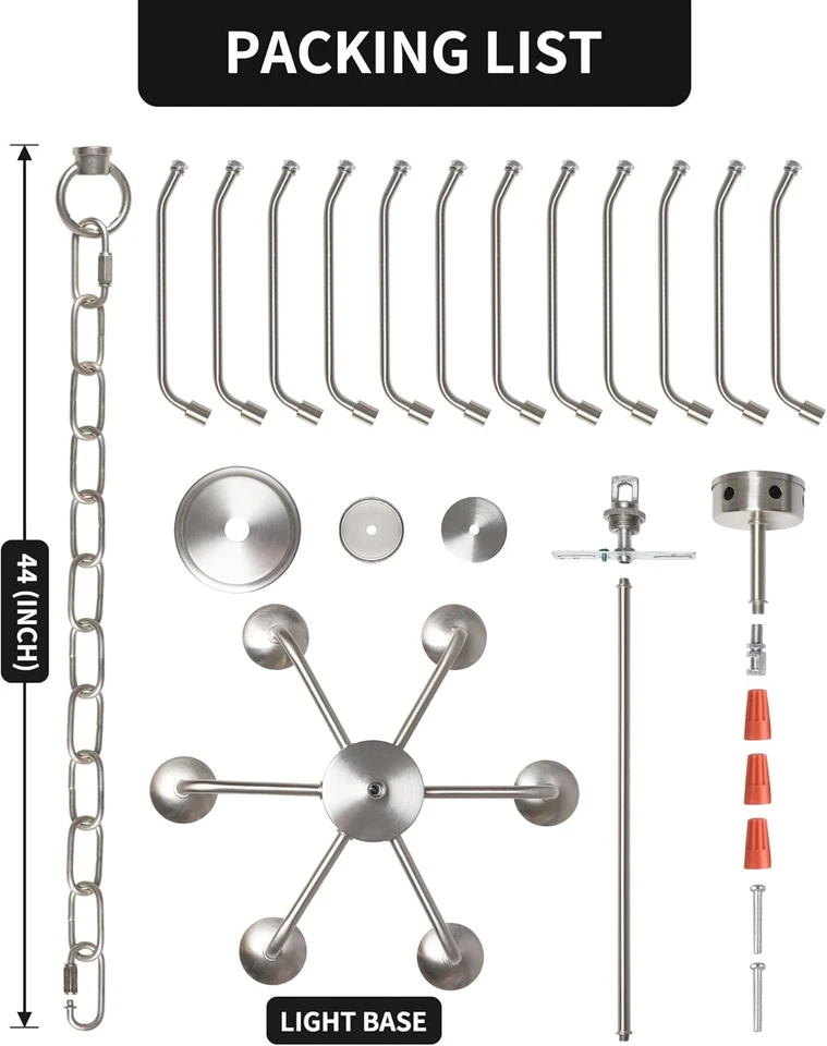农舍枝形吊灯餐厅6灯拉丝镍现代吊坠灯 — 第 4/4 张图片