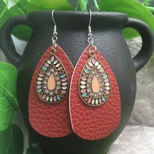 3 Silver-tone Charm Leather Earring Set Drop Dangle New Free Ship A522