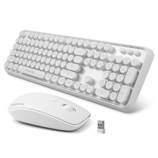 Wireless Keyboard and Mouse Combo 104 Keys Full-Sized 2.4 GHz Round Keycap Co...