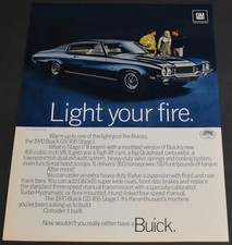 1970 Print Ad Buick GS 455 Stage I Car Light Your Fire General Motors GM Art