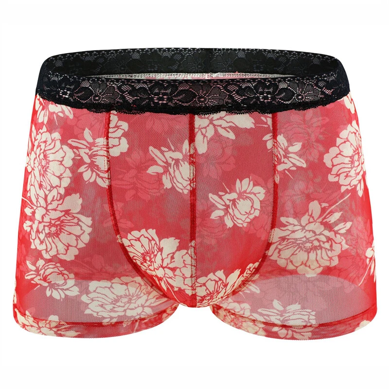 1X Men Floral Lace Boxer Briefs Mesh Trunks Soft Stretch Panties