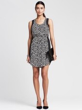 NEW Banana Republic Womens Chiffon Cheetah Black White Shift Dress 8 M $130 NWT