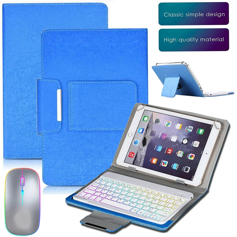 Universal Backlit Keyboard Leather Case Mouse For 10/10.1 inch Android Tablet PC - Image 2 of 4