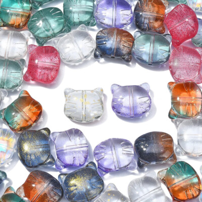 20-50 Stck. Glas Katzenkopf Perlen Bunt Tier Kristall Perlen Zwischenring 12,5x14 mm